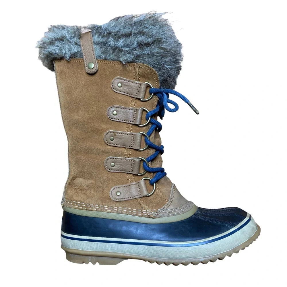SOREL Joan of Arctic Boots Elk Dark Mountain Leather Winter Tan Womens Size 7